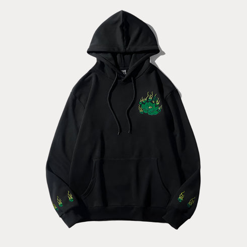 Embroidery Kirin Luxury Sukajan Hoodie with cartoon design for men, hooded, full sleeves, ideal for spring and autumn.